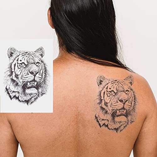 AIBAOBAO 6 Hojas de Pegatinas de Tatuajes Temporales para Hombres o Mujeres, Temporal Animales Impermeables Negro Realistas Tattoos Adultos León Tigre Tótem Tatuaje para Brazo, Pecho, Hombro.6