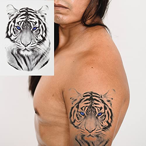 AIBAOBAO 6 Hojas de Pegatinas de Tatuajes Temporales para Hombres o Mujeres, Temporal Animales Impermeables Negro Realistas Tattoos Adultos León Tigre Tótem Tatuaje para Brazo, Pecho, Hombro.6