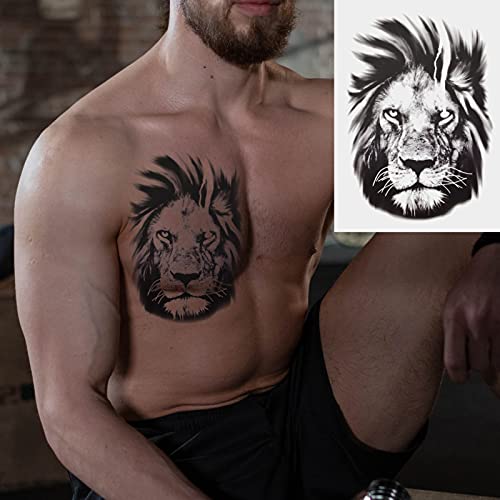 AIBAOBAO 6 Hojas de Pegatinas de Tatuajes Temporales para Hombres o Mujeres, Temporal Animales Impermeables Negro Realistas Tattoos Adultos León Tigre Tótem Tatuaje para Brazo, Pecho, Hombro.6