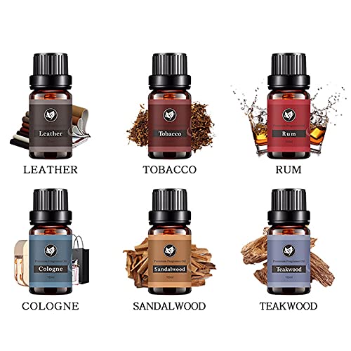 Aibyks Juego de 6 aceites de Fragancia, Aceite perfumado, colección de Aromas para Hombres con Fragancia de sándalo de Colonia de Ron de Madera de Teca para Regalo del día