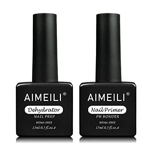 AIMEILI Primer Uñas y Deshidratador de Uñas, Preparación de Uñas Deshidratador Primer Para Polvos Acrílicos y Esmalte de Uñas en Gel Sin Necesidad de Lámpara UV/LED 2x15ml