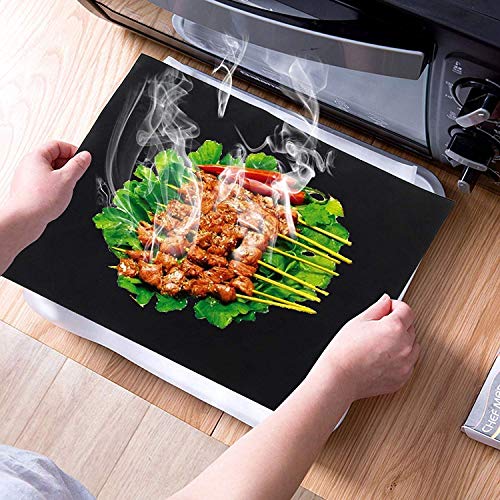 Aiqulai BBQ Mat, Estera de Barbacoa Barbacoa Mat Reutilizable Estera Antiadherente con Acabado de Teflón para Horno - Rejilla para Parrillas Extra Grande 50 x 40 cm(Set de 4)