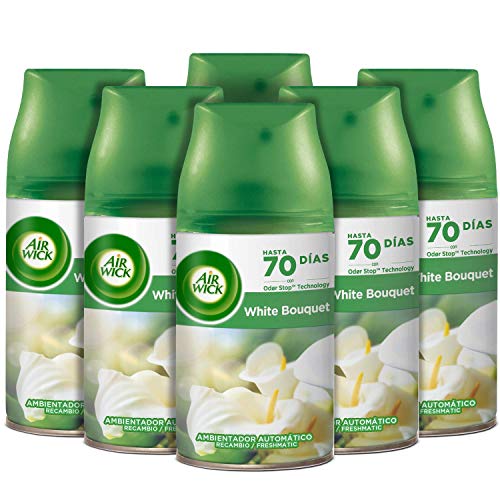 Air Wick Freshmatic - Recambios de ambientador spray automático, esencia para casa con aroma a White Bouquet - Pack de 6