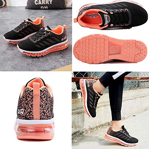 Air Zapatillas de Running para Hombre Mujer Zapatos para Correr y Asfalto Aire Libre y Deportes Calzado Unisexo Black Orange 37