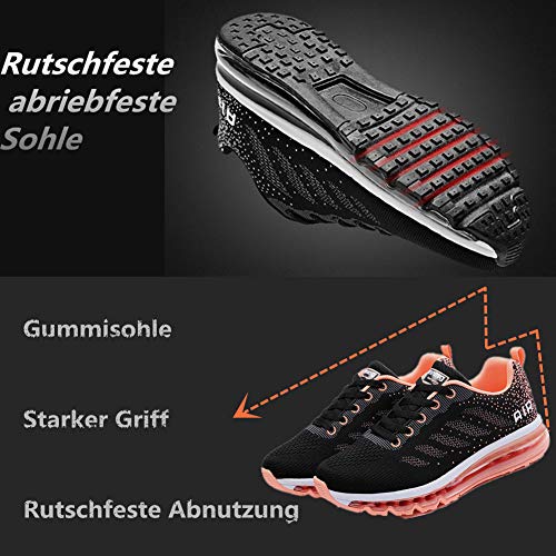 Air Zapatillas de Running para Hombre Mujer Zapatos para Correr y Asfalto Aire Libre y Deportes Calzado Unisexo Black Orange 37