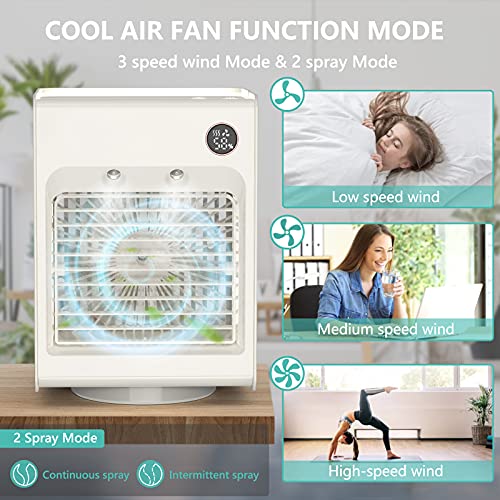 Aire acondicionado portátil Enfriador de Aire Climatizador Evaporativo Ventilador con Función de Humidificación, 3 Niveles de Potencia, Oscilación de 120 ° con luz nocturna para oficina y hogar