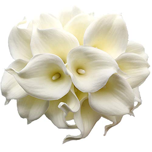 Aisamco 20 Piezas Artificial Calla Lily Lataex Real Touch Flower Bouquets Flor de Seda Artificial para la Boda Nupcial Decoración del hogar