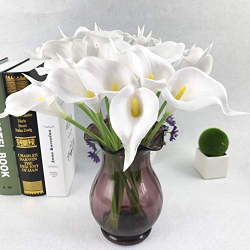 AIVORIUY 20 Piezas Artificial Calla Lily Lataex Real Touch Flower Bouquets Flor de Seda Artificial Ramo de Flores para la Boda Nupcial Decoración del Hogar Casa Fiesta Cocina Restaurante