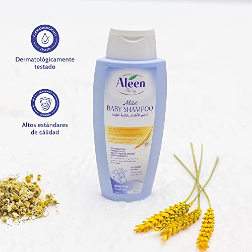ALEEN Champu Bebe - Mild Baby Shampoo | Champu Recien Nacido, Camomila, Pantenol y Proteínas de Trigo, 97% Ingredientes de Origen Natural - 300 ml