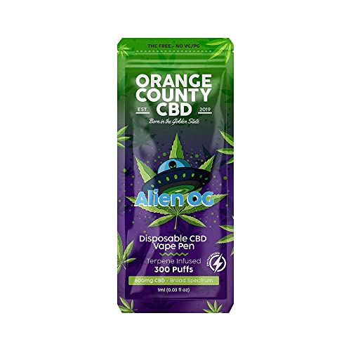 Alien OG 600mg Orange County CBD Pod Desechable Vape Pen Broad Spectrum - 280mAh - 300 Caladas Aprox - Ideal para empezar a vapear con CBD