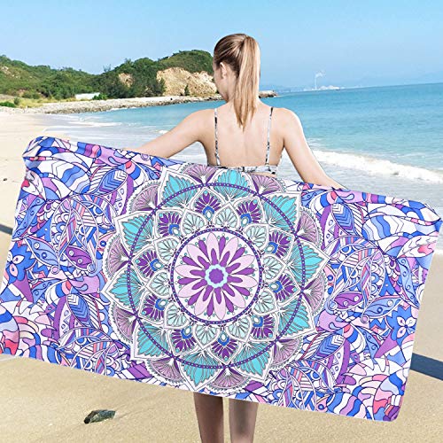 Alishomtll Toalla de playa de microfibra, grande con diseño, suave, toalla de playa, ultraligera, absorbente, secado rápido, 80 x 150 cm, color lila