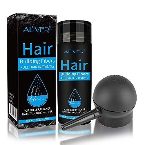 Aliver Fibras Capilares Negro con Aplicador en Aerosol, Tratamiento de Pérdida de Cabello para Mujeres y Hombres, Espesante ee Cabello, Fórmula Indetectable