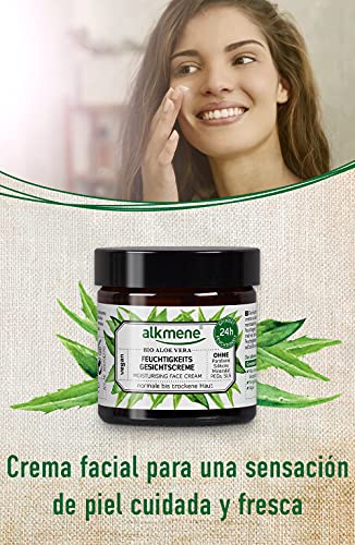 alkmene crema facial con aloe vera orgánico - hidratante de cara para piel normal a seca - cuidado facial vegano sin siliconas, parabenos ni PEGs, SLS y SLES 1x 50 ml