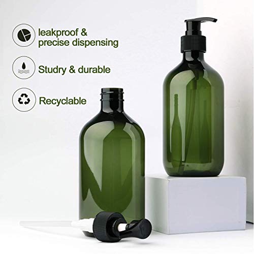 Alledomain 2 botellas vacías de plástico rellenables de 300 ml, para champú, crema de lavado corporal, gel de ducha, dispensador de líquidos de artículos de tocador (marrón y verde)