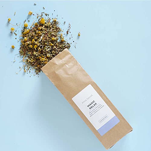 Alma Secret Infusión Magic Relax. Sin cafeína/teína. Ideal para ir a dormir. Combina con leche, agua o bebida vegetal. Vegano – 90 gr.