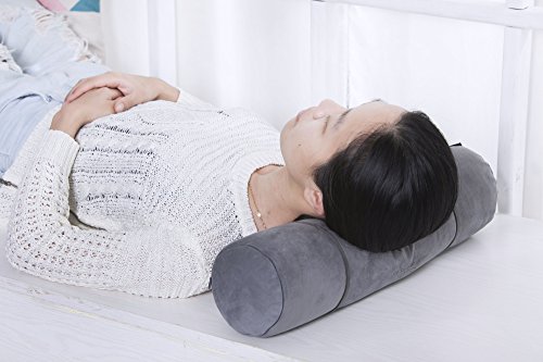 Almohada cilíndrica para alivio del dolor de espalda baja cervical redonda, almohada para el cuello de 53 x 12.7 cm, cilíndrica, con funda de almohada lavable, bolsa de carbón de bambú insertada