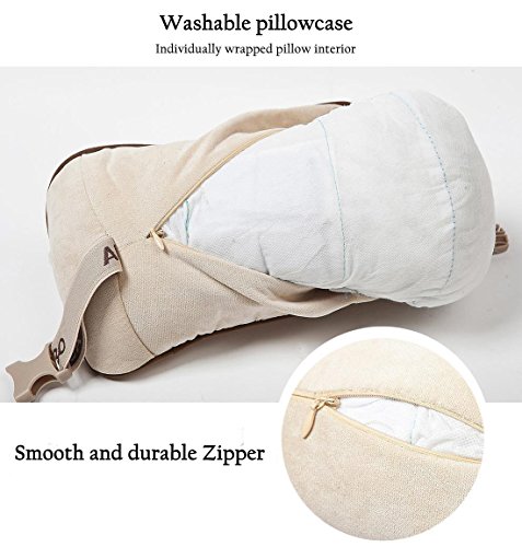 Almohada de viaje firme para aliviar el dolor de cuello, apoyo de espalda, apoyo con correa elástica ajustable, silla de oficina, silla reclinable, cojín cervical de avión, color beige