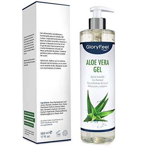 Aloe Vera Puro 500ml - Cultivo controlado 100% ecológico - Hidratante natural - Loción calmante y refrescante para despues del sol - Probado dermatologicamente - Para todo tipo de piel