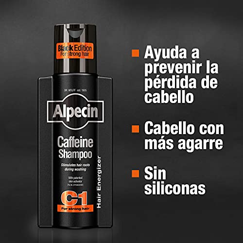 Alpecin Black Champú para Hombres con Nueva Fragancia 2x 250 ml | Champú para el Crecimiento del Cabello | Champú para un Cabello Natural y Fuerte | Cuidado del Cabello