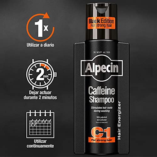 Alpecin Black Champú para Hombres con Nueva Fragancia 2x 250 ml | Champú para el Crecimiento del Cabello | Champú para un Cabello Natural y Fuerte | Cuidado del Cabello