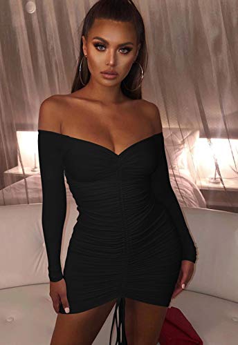 Amabilemia - Vestido elegante para mujer - Vestido corto, sexy, adherente - Color negro - Vestido de mangas largas - Ideal para la noche, para una fiesta - Modelo n. AM397 Negro S