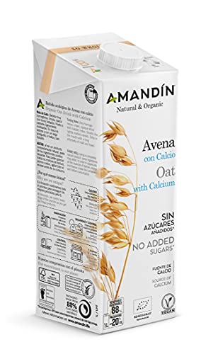 AMANDIN Bebida De Con Calcio - Paquete De 6 X 1000 Ml - Total: Ml, Avena, 6000 Mililitro, 6 Unidades