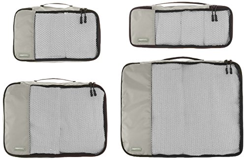 Amazon Basics - Bolsas de equipaje (pequeña, mediana, grande y alargada, 4 unidades), Gris