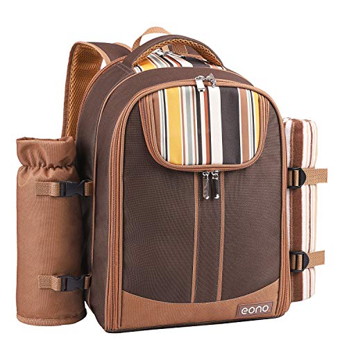 Amazon Brand – Eono Bolsa para refrigerador con Mochila para Picnic, 4 Personas, Juego de vajilla y Manta