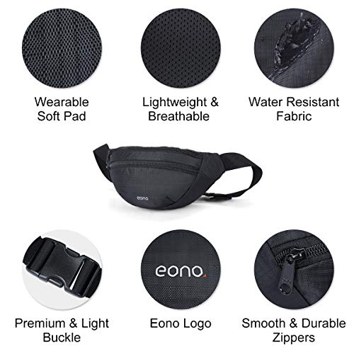 Amazon Brand - Eono Riñonera Ligera con Correa de Hebilla Ajustable para Hombres, Mujeres, Riñonera Desportiva con Dual Bolsillos para Caminatas, Paseos de Perros, Viajes y Actividades al Aire Libre