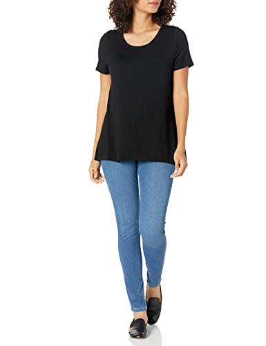 Amazon Essentials Camiseta con Vuelo de Cuello Redondo, Manga Corta y Ajuste Informal Mujer, Negro, XL