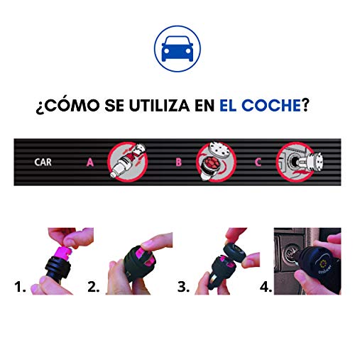 AMBICAR - Ambientador eléctrico para COCHE. Pack Inblack Nº1 (Difusor+Recambio NATURE +Bolsa Ecológica) Esencia Natural, SIN Alcohol ni Químicos. Fragancia fresca y pura + bolsita para guardar cosas