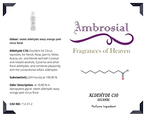 Ambrosial - Fragrances of Heaven C10 Aldehyde Decanal Perfume Ingrediente dulce aldehídico cáscara de naranja cerosa cítrico floral (100 ml (3.5 fl oz))