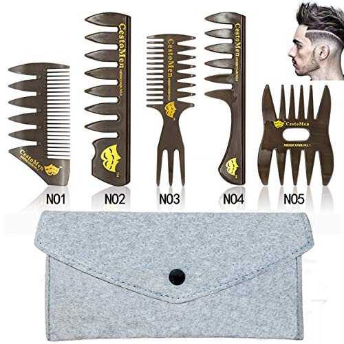 Amelar Professional 5PCS Styling Peine para hombres Conjunto de peines multifuncionales Peine de pelo masculino de plástico premium