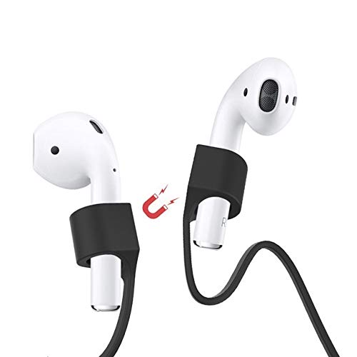 Amial Europe - Correa Magnética Compatible con AirPods [Longitud Extra 70cm] Strap Anti-perdida Cordaje Protector para Auriculares Inalámbricos Bluetooth (Negro)