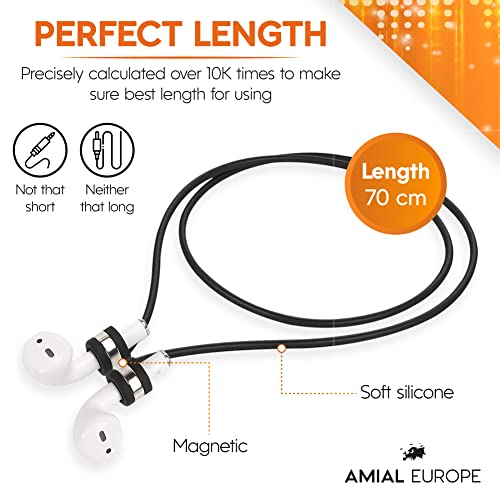 Amial Europe -- Correa Magnética Super Fuerte [Segunda Versión] Compatible con AirPods Auriculares Inalámbricos [Longitud Extra 70cm] Cuerda Silicona Anti-Perdida Protectora (Negro)