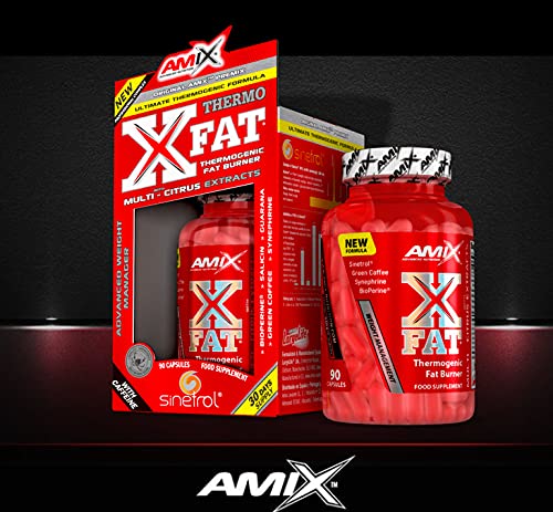 Amix - X-Fat Thermogenic Fat Burner - Suplemento Alimenticio - Quemador de Grasa - Con 7 Ingredientes de Alta Potencia - Nutrición Deportiva - Contiene 90 Cápsulas