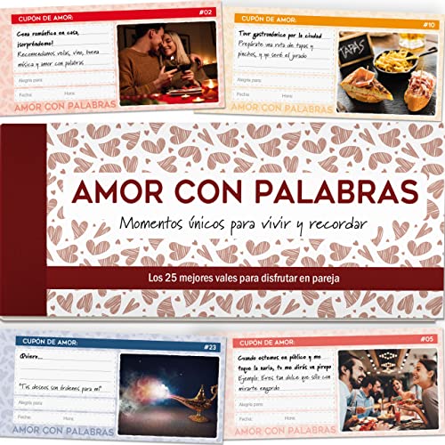 AMOR CON PALABRAS - Talonario para parejas 25 cupones. El mejor regalo para parejas o regalo para novia o novio. Los mejores vales para parejas del mercado. El Mejor Regalos para Parejas