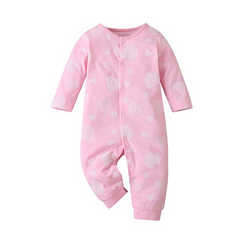 amropi Pack de 3 Mono Bebé Niñas Niños Peleles Pijama Mameluco de Manga Larga, 6-9 Meses,Rojo/Rosa/Blanco