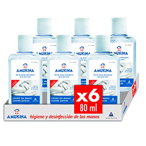 AMUKINA - Gel Hidroalcoholico - 6 x 80ml - Higiene de Manos en profundidad sin agua