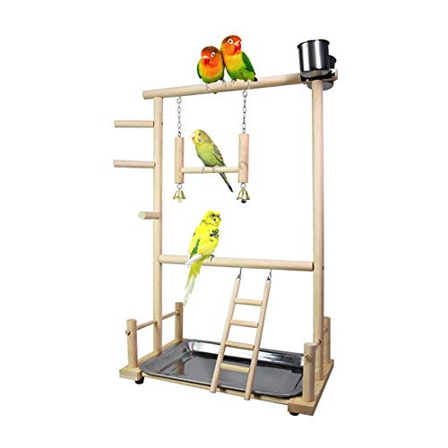 ANANAN Juguetes para Loros, Juguetes para Pájaros, Parque Infantil para Loros De Madera, Marco para Juegos De Pájaros, Marco para Pájaros De Madera De Doble Capa con Escalera Inclinada