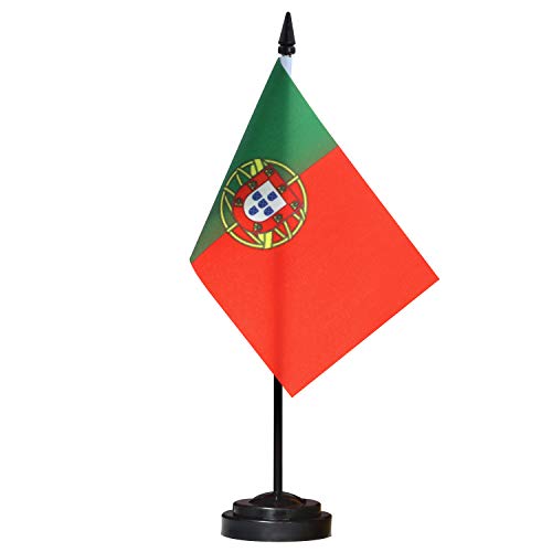 ANLEY Portugal - Juego de banderas de escritorio de lujo。 6 x 4 pulgadas。 bandera portuguesa de escritorio en miniatura con poste sólido de 12 "。 colores vivos y resistente a la decoloración