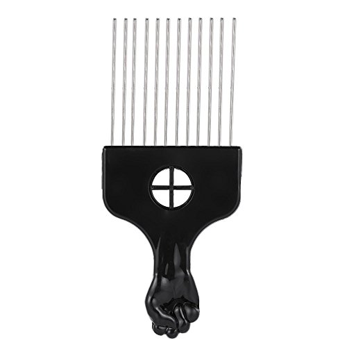 Anself Peine Afro Pick Metal Peine Afro African American Pick Peine Cepillo para el cabello Peluquería Peinado Negro Puño Dientes Peine Rizado Cepillo Horquilla