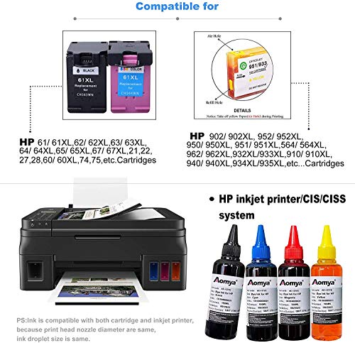 Aomya - Kit de recambio de tinta para HP 60 61 63 64 65 902 932 952 564 Cartucho de tinta recargable para HP Envy 4500 4520 5643 OfficeJet 6500a 6500 6000 (3 negro, 1 cian, 1 Magenta, 1 amarillo