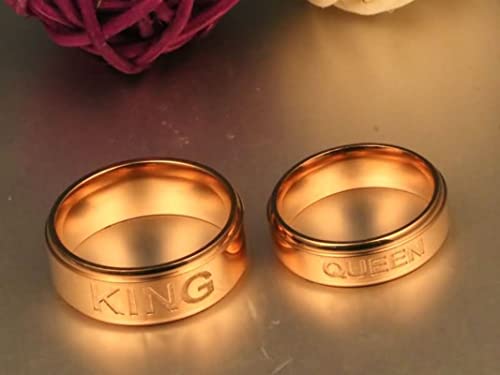 Aotiwe Anillos Pareja, Anillos Mujer Grabado "QUEEN and KING" Rosa Oro M 20 & H 17 Compromiso