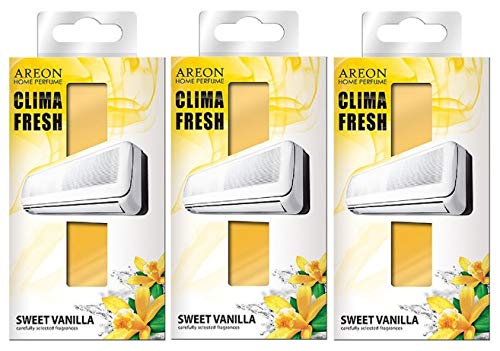 Areon Clima Fresh Ambientador Dulce Vainilla Casa Aire Acondicionado Original Olor Amarillo Hogar Salón Oficina Tienda ( Sweet Vanilla Pack de 3 )