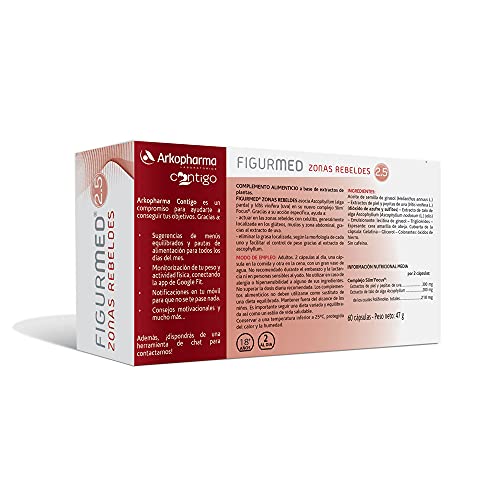 Arkopharma Figurmed Zonas Rebeldes 60 Cápsulas, Para la Grasa Localizada en Piernas y Glúteos, Ayuda a Reducir la Celulitis de Forma Natural + Asesoramiento Nutricional, Complemento Alimenticio