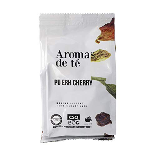 Aromas de Té | Té Rojo Pu Erh Cherry 100 gr | Té Rojo con Cereza Japonesa Sabor Caramelos de Kojak con Pétalos de Rosas y Hojuelas de Cereza a Granel | Té Adelgazante Quemagrasa Natural