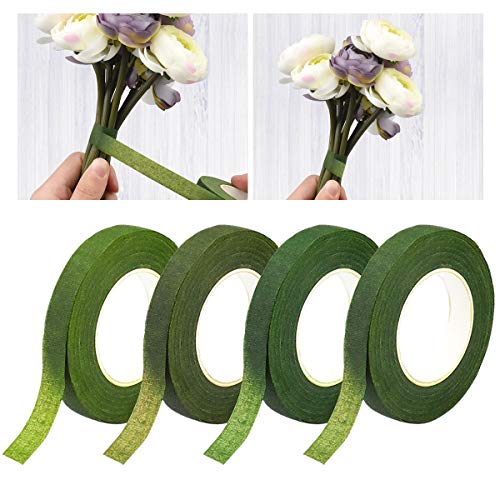 Arreglos Florales Kit, 4 Rollos Cinta Floral Adhesiva, 35m Alambre Floral, 50pcs Alambre Tallo Verde Floral, 10m Cinta Doble Cara con Tijeras, Alicates Corte para Envoltura Tallo Ramo,Floristería Boda