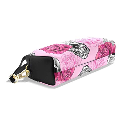 ARRISLIFE Bolso de lápiz con cremallera de cuero PU,Sugar Skull Pink Floral Flower Estuche para bolígrafo Estuche Bolsa de cosméticos de maquillaje for Niño Niños Chicas Colegio Mujer