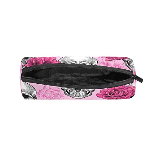 ARRISLIFE Cartuchera Sugar Skull Pink Floral Flower Pencil Case Bolsa con forma de cilindro